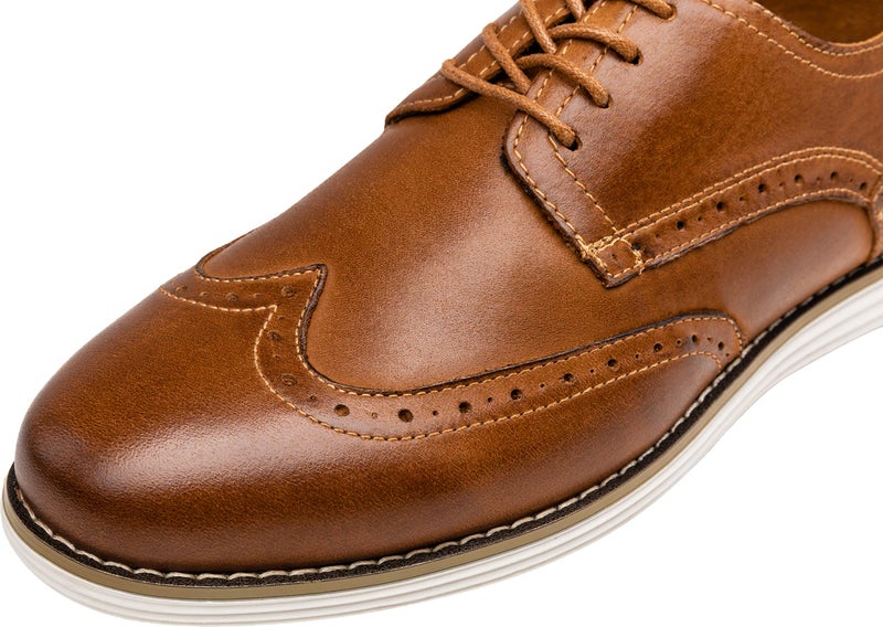 Vostey Men's Dress Shoes Leather Oxford Shoes Brown Dress Shoes for Men Wingtip Casual Dress Shoes(BMY629 Yellow Brown 12) - Image 5